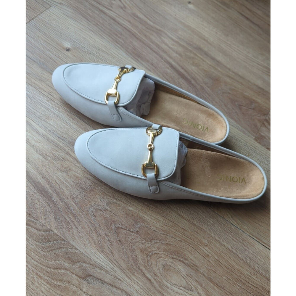 Vionic Adeline Slip On Comfort Horse Bit Mule Womens 9 Light Grey